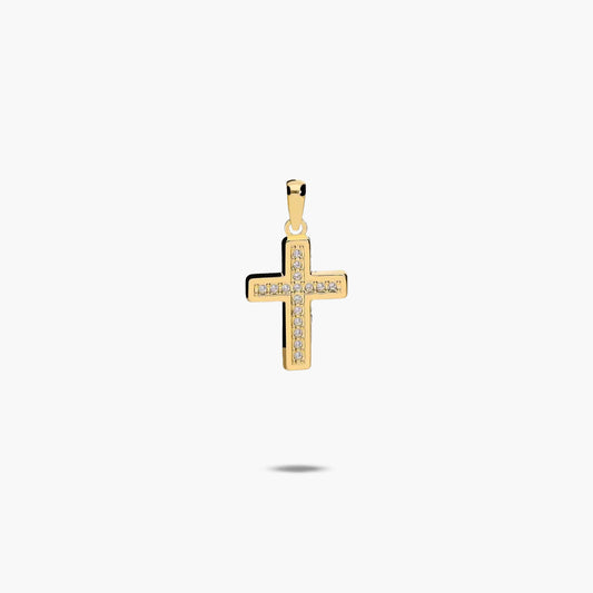 Cruz de oro 18K circonitas en hilera 17 mm