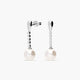 Pendientes largos de oro blanco 18K con perlas y circonitas 27 mm