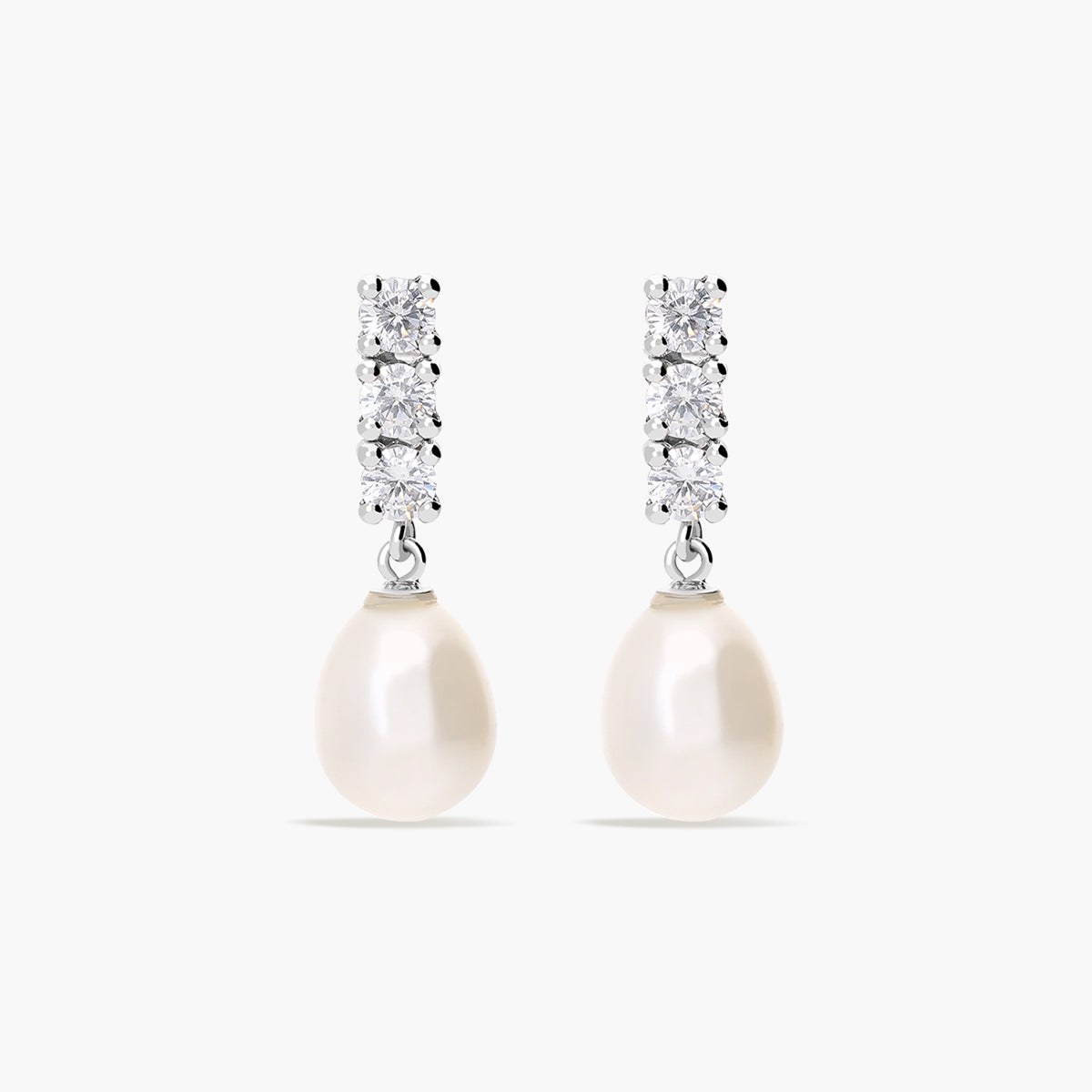 Pendientes largos de oro 18K con perlas y circonitas 22 mm