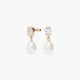 Pendientes largos de oro 18K con perlas y circonitas 18 mm