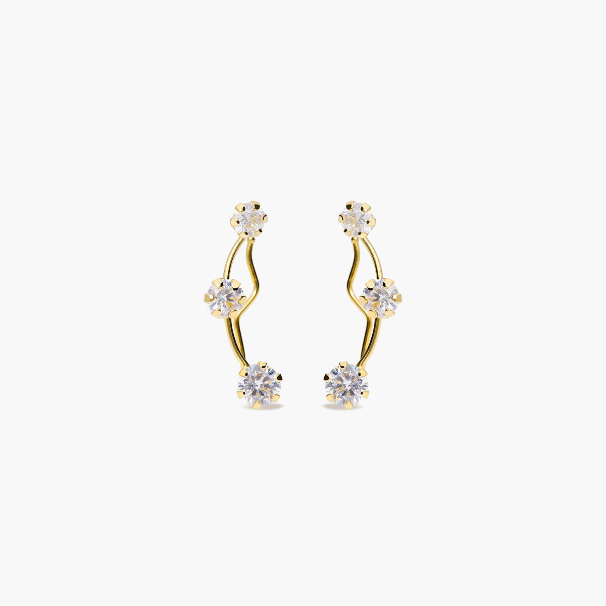 Pendientes largos trepador de oro 18K circonitas 20 mm