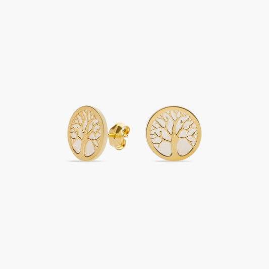 Pendientes árbol de la vida de oro 18K nácar 10 mm TREE OF LOVE