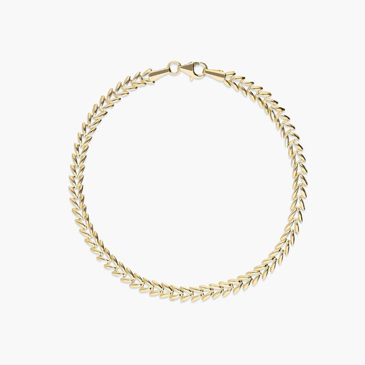 Pulsera de oro 18K eslabón espiga triángulo 19 cm