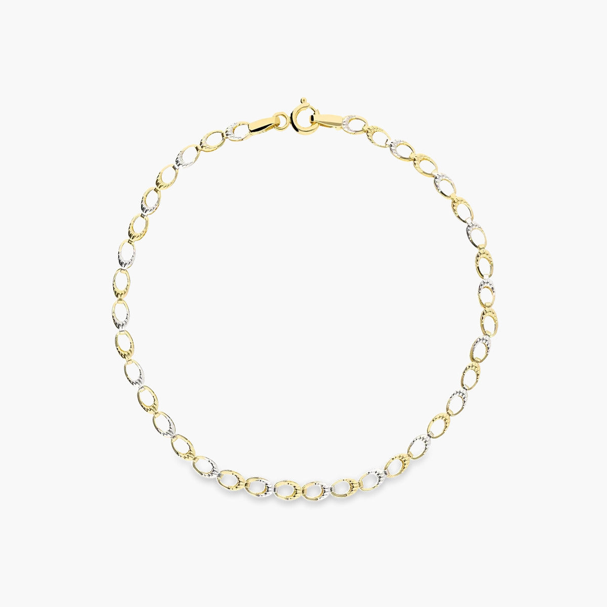 Pulsera de oro bicolor 18K eslabón oval 19 cm