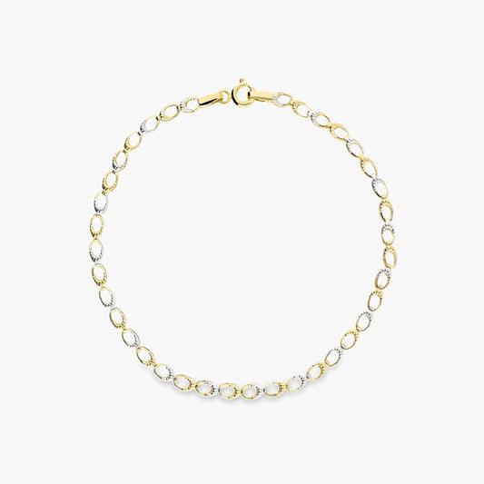 Pulsera de oro bicolor 18K eslabón oval 19 cm