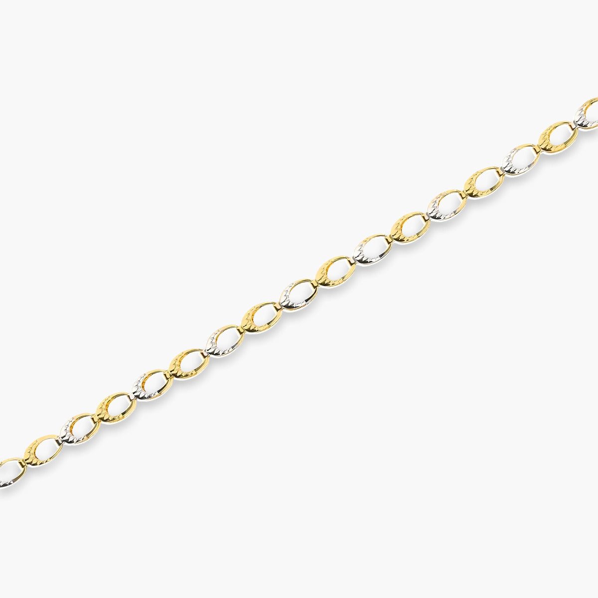 Pulsera de oro bicolor 18K eslabón oval 19 cm