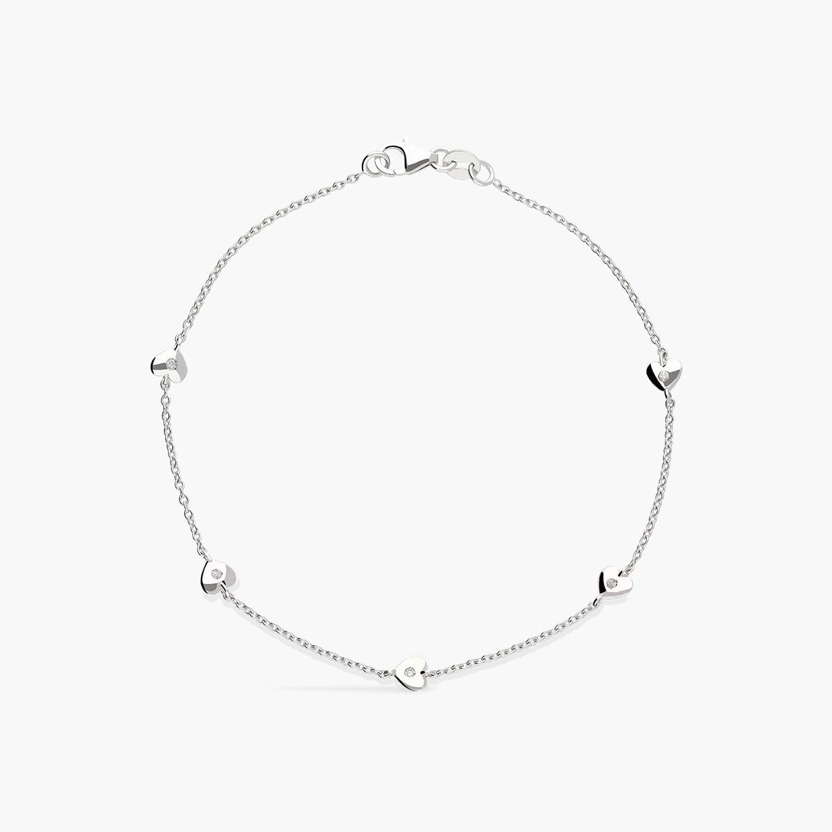 Pulsera de oro blanco 18K diamante natural 0.03 corazones ct. 18 cm