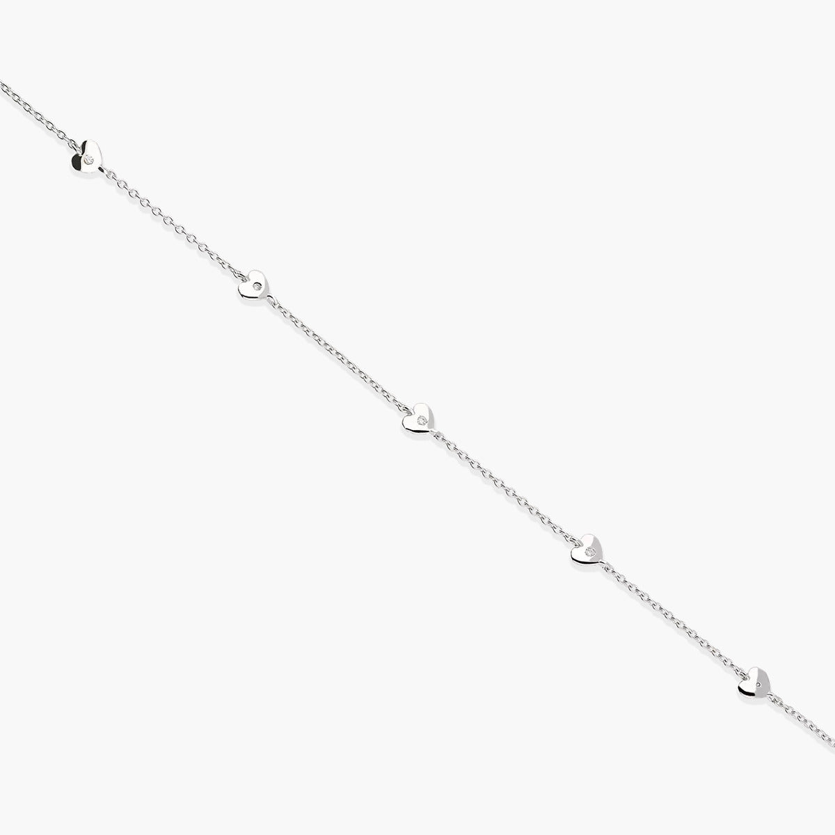 Pulsera de oro blanco 18K diamante natural 0.03 corazones ct. 18 cm