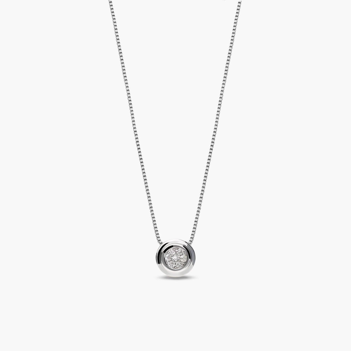 Collar de oro blanco 18K diamante natural 0.06 ct. 6 mm