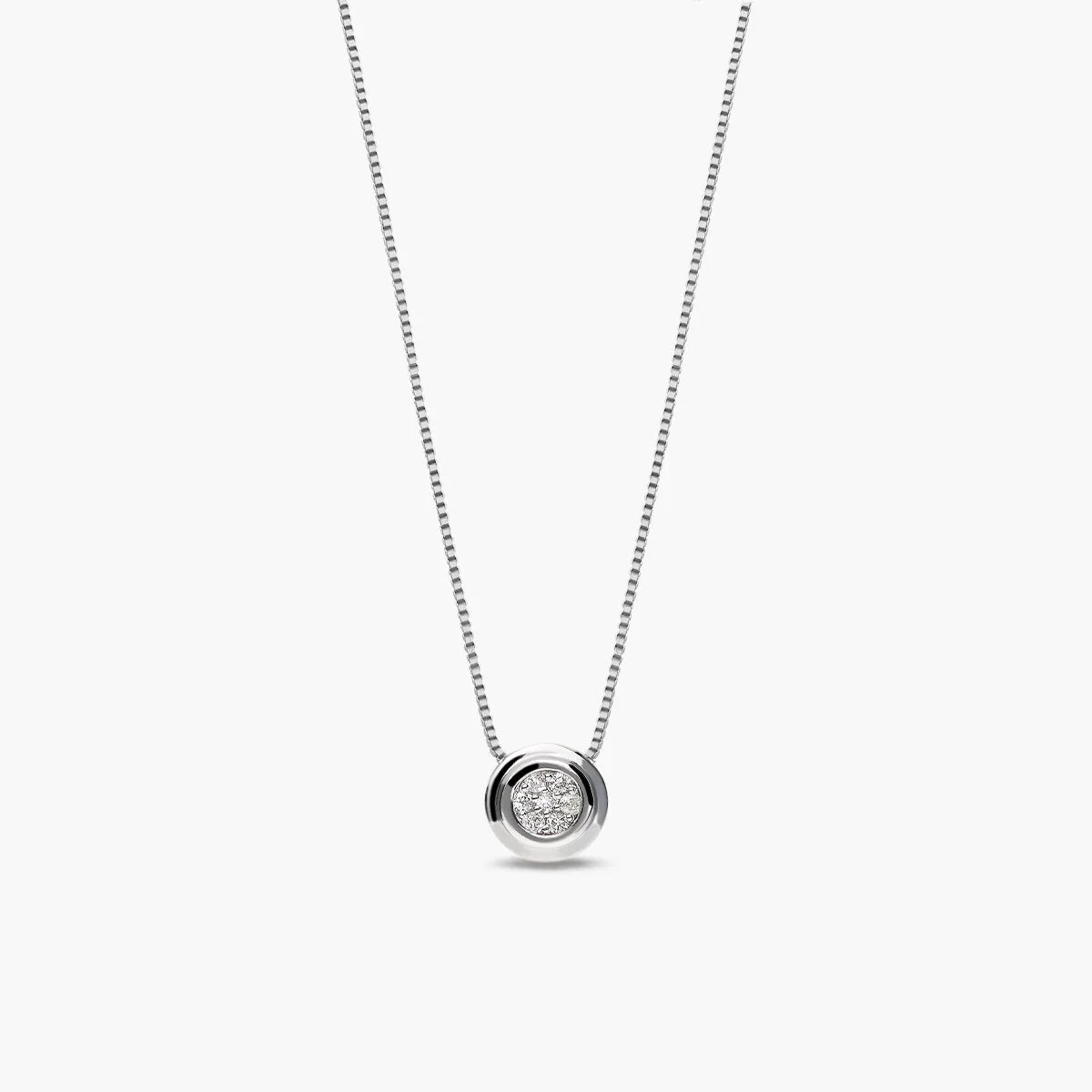 Collar de oro blanco 18K diamante natural 0.06 ct. 6 mm