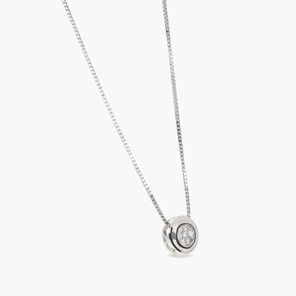 Collar de oro blanco 18K diamante natural 0.06 ct. 6 mm