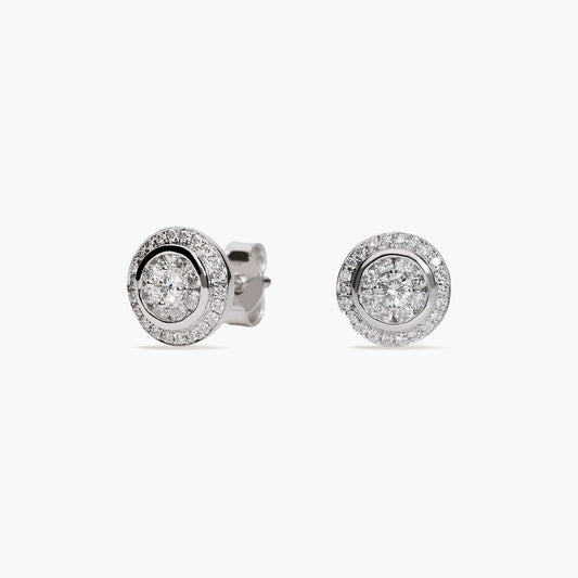 Pendientes redondos de oro blanco 18K diamante natural 0.43 ct. 3 mm