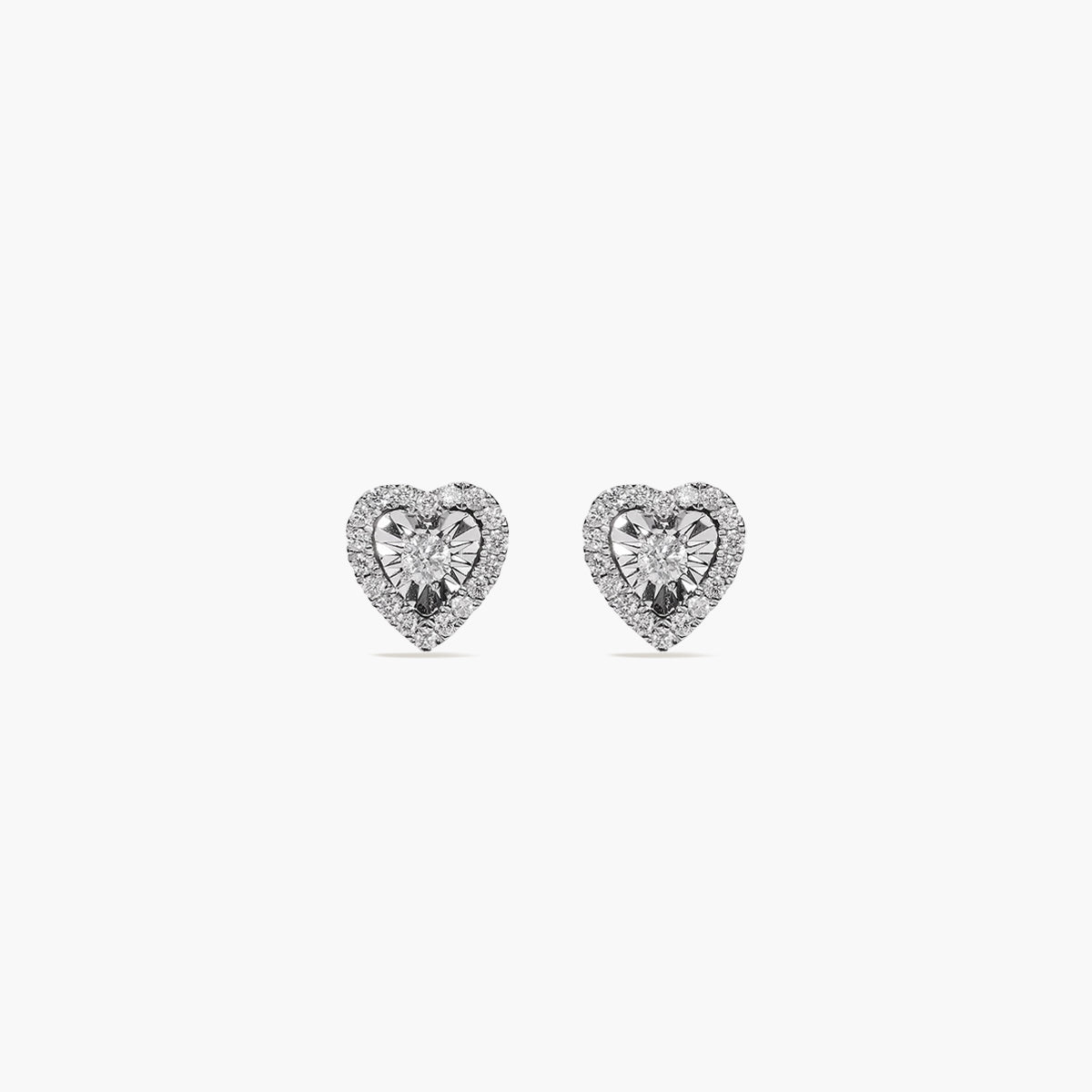 Pendientes corazón de oro blanco 18K diamante natural 0.14 ct. 6 mm