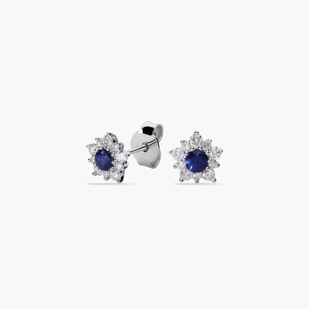 Pendientes redondos de oro blanco 18K diamante natural 0.29 ct. zafiro 7 mm LADY