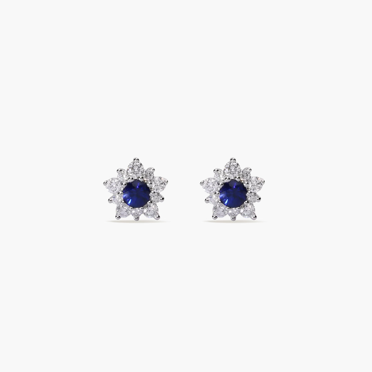 Pendientes redondos de oro blanco 18K diamante natural 0.29 ct. zafiro 7 mm LADY