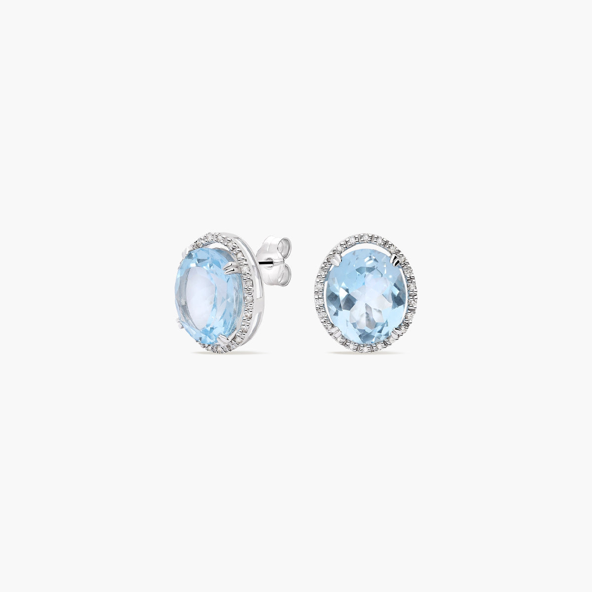 Pendientes de oro blanco 18K diamante natural 0.22 ct. topacio azul 7 mm OCEAN