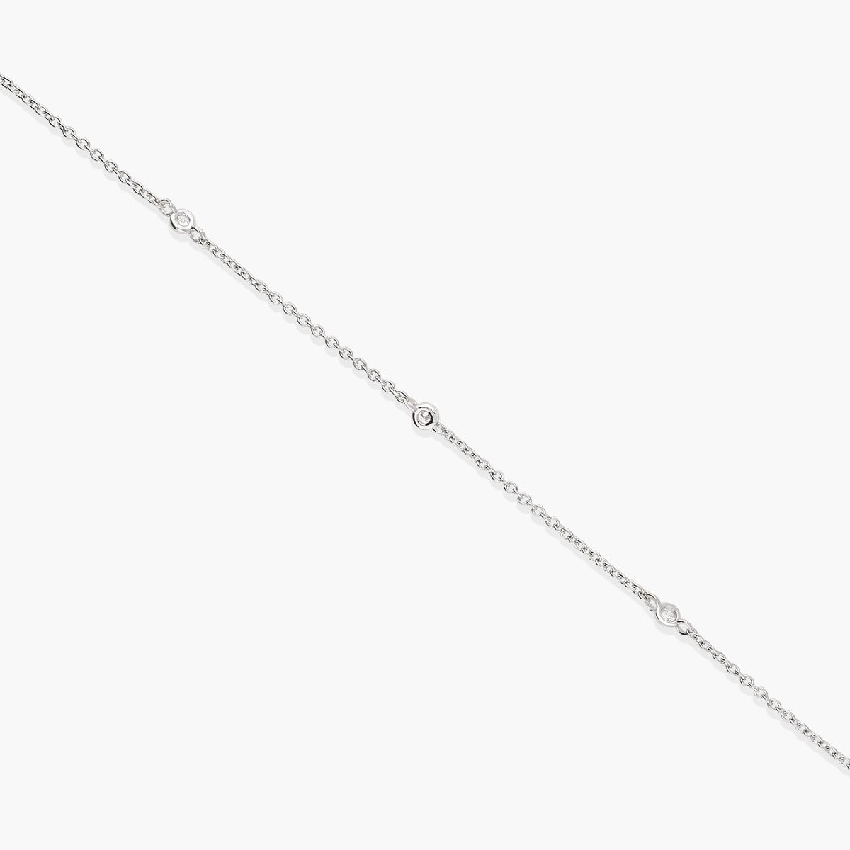 Pulsera de oro blanco 18K diamante natural 0.03 ct. círculos 18 cm