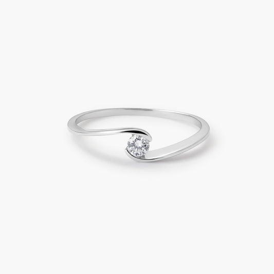Anillo de oro blanco 18K diamante natural 0.1 ct. GRAVITY