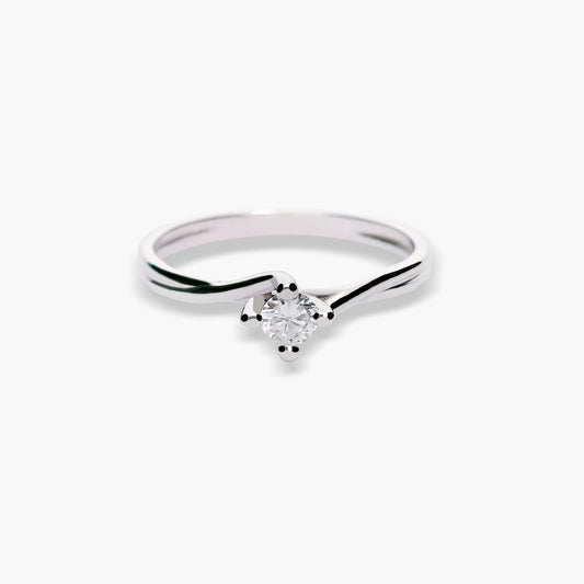 Anillo de oro blanco 18K diamante natural 0.15 ct. SWIRL