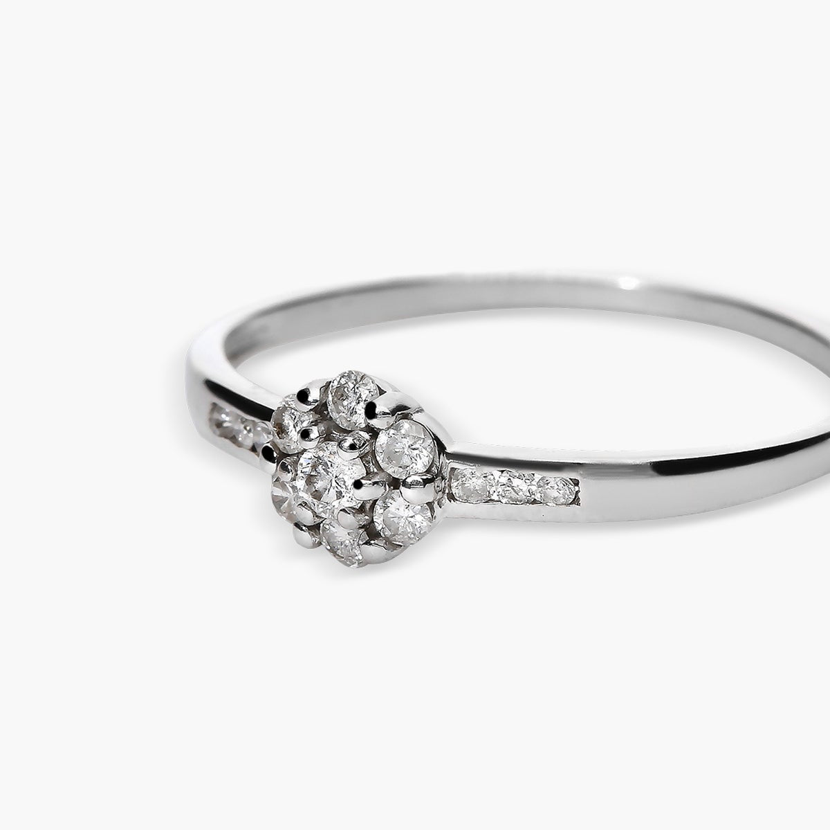 Anillo de oro blanco 18K diamante natural 0.168 ct.