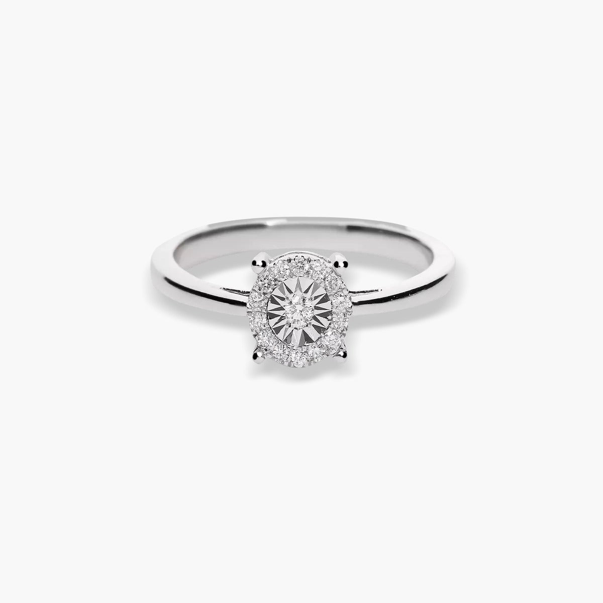 Anillo de oro blanco 18K diamante natural 0.1 ct. 