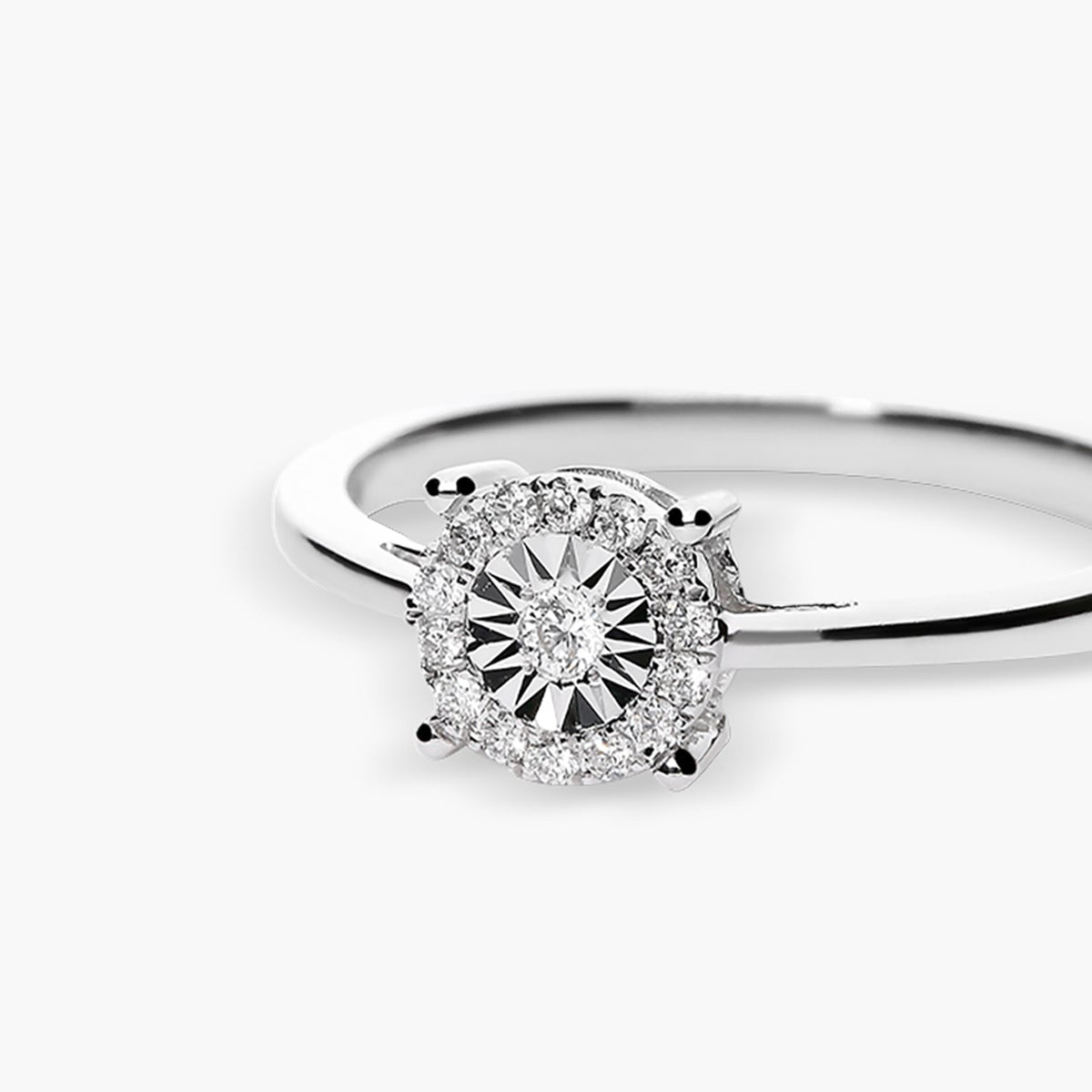 Anillo de oro blanco 18K diamante natural 0.1 ct. 