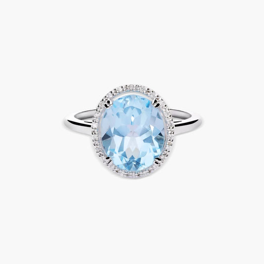 Anillo de oro blanco 18K diamante natural 0.11 ct. OCEAN