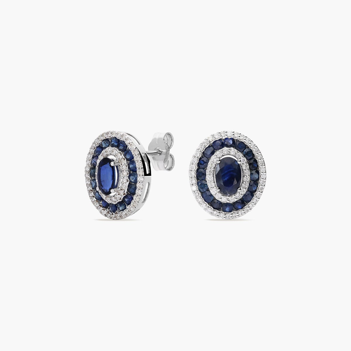 Pendientes de oro blanco 18K diamante natural 0.45 ct. zafiro 12 mm SHAHBANU