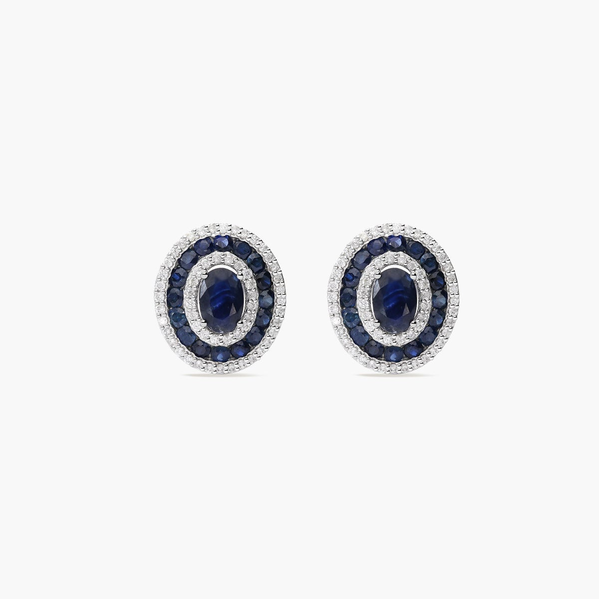 Pendientes de oro blanco 18K diamante natural 0.45 ct. zafiro 12 mm SHAHBANU