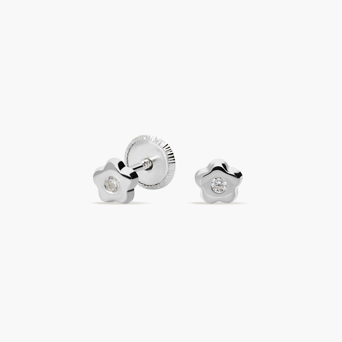 Pendientes flor de oro blanco 18K circonita 3 mm