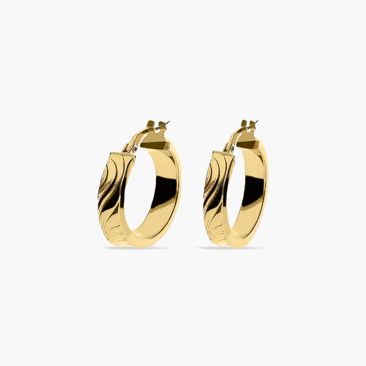 Pendientes de aro dibujo onda de oro 18K 15 mm
