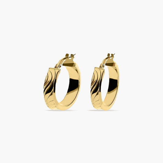 Pendientes de aro dibujo onda de oro 18K 15 mm