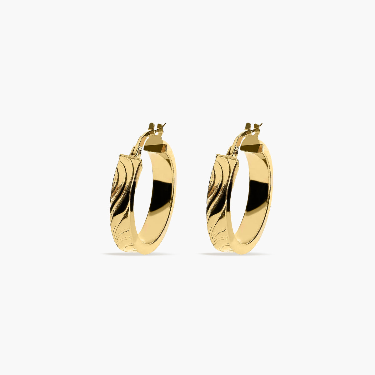 Pendientes de aro dibujo onda de oro 18K 15 mm