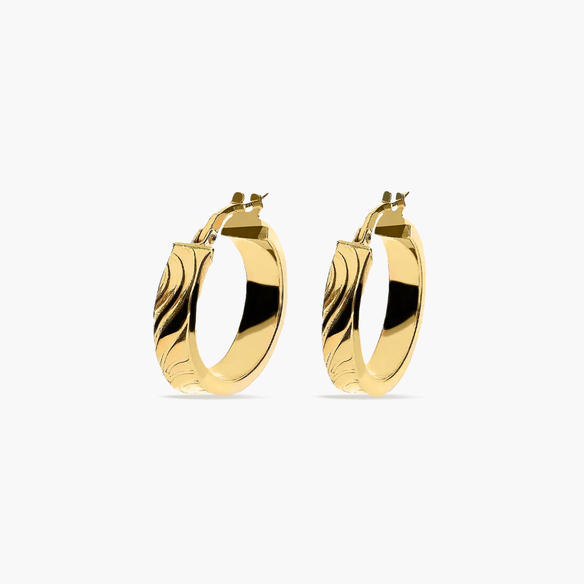 Pendientes de aro dibujo onda de oro 18K 20 mm