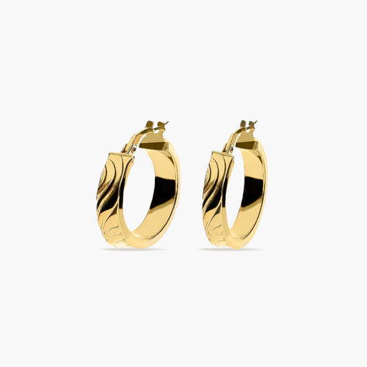 Pendientes de aro dibujo onda de oro 18K 20 mm