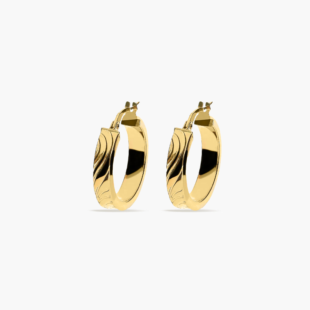 Pendientes de aro dibujo onda de oro 18K 20 mm