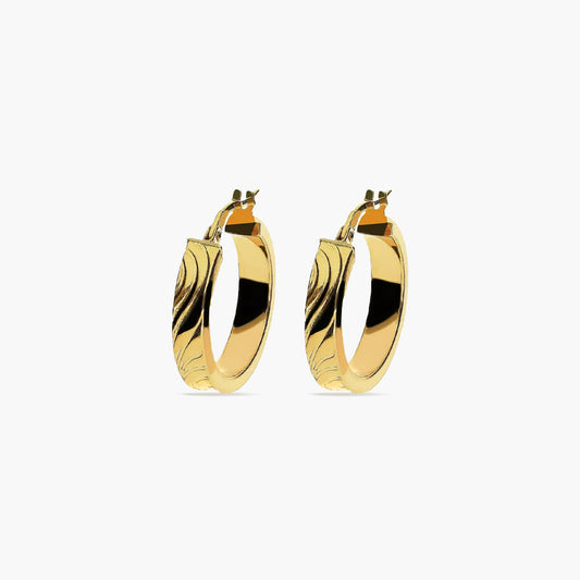 Pendientes de aro dibujo onda de oro 18K 25 mm