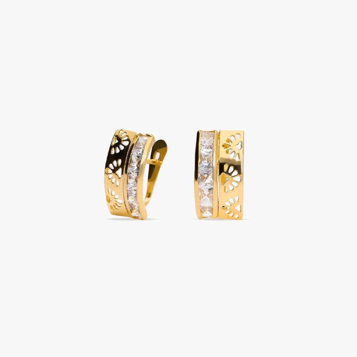 Pendientes dibujo calado de oro bicolor 18K circonitas bagué 14 mm