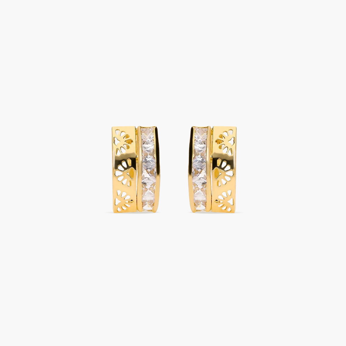 Pendientes dibujo calado de oro bicolor 18K circonitas bagué 14 mm