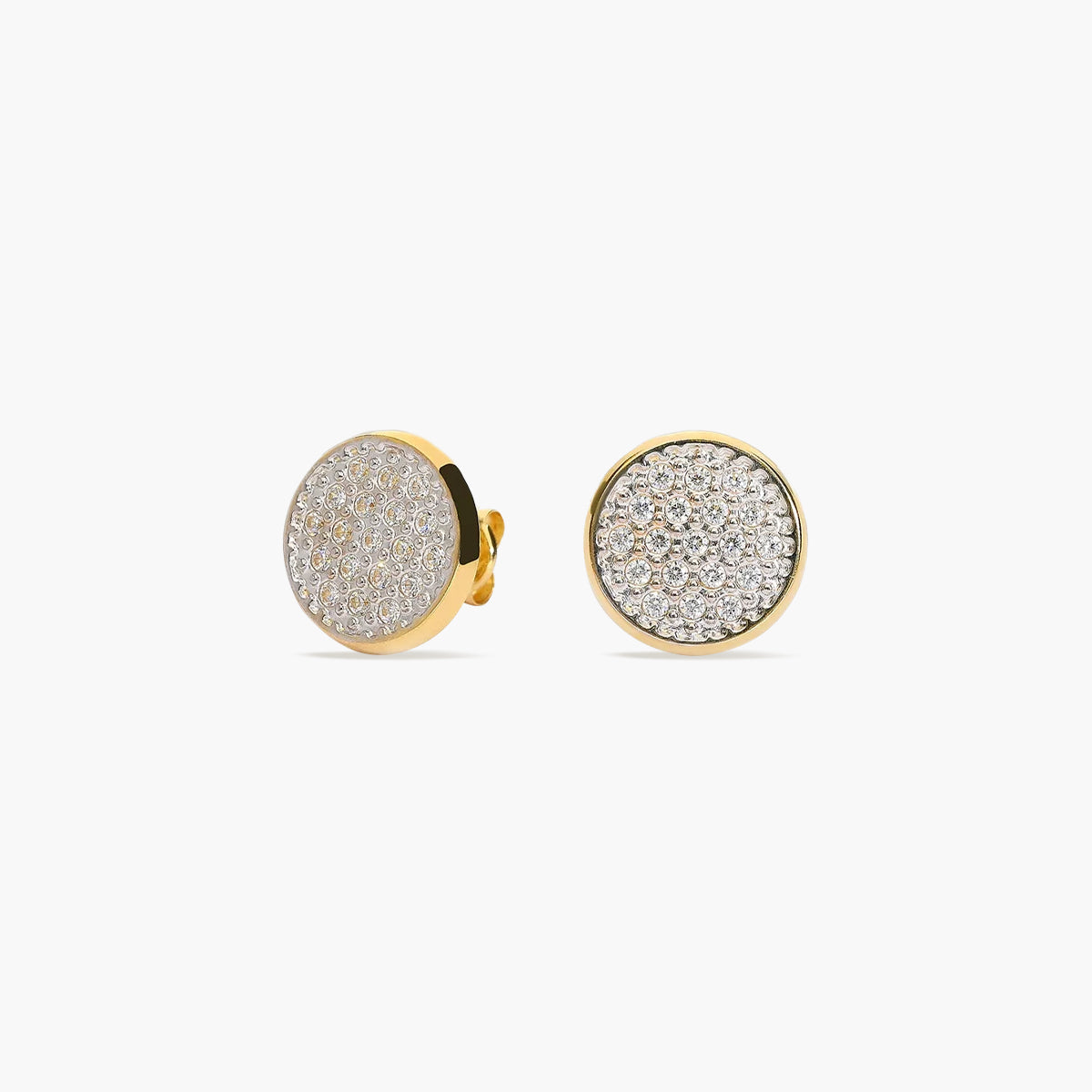 Pendientes redondos de oro bicolor 18K circonitas 11 mm