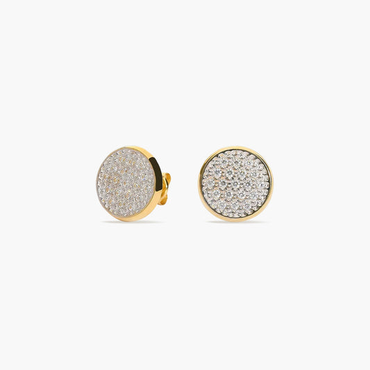 Pendientes redondos de oro bicolor 18K circonitas 11 mm