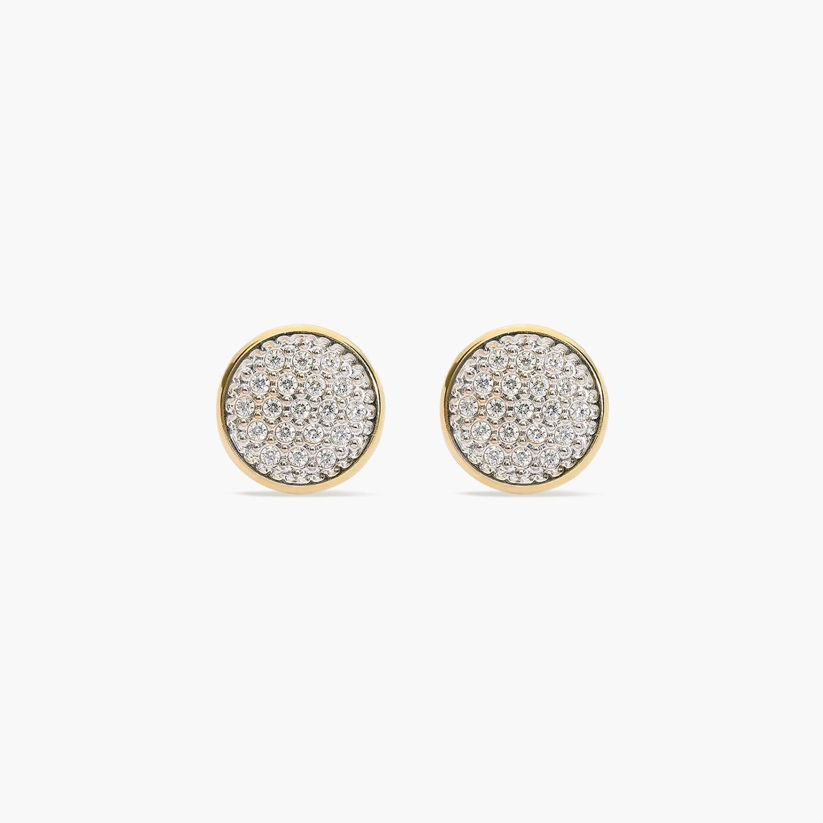 Pendientes redondos de oro bicolor 18K circonitas 11 mm