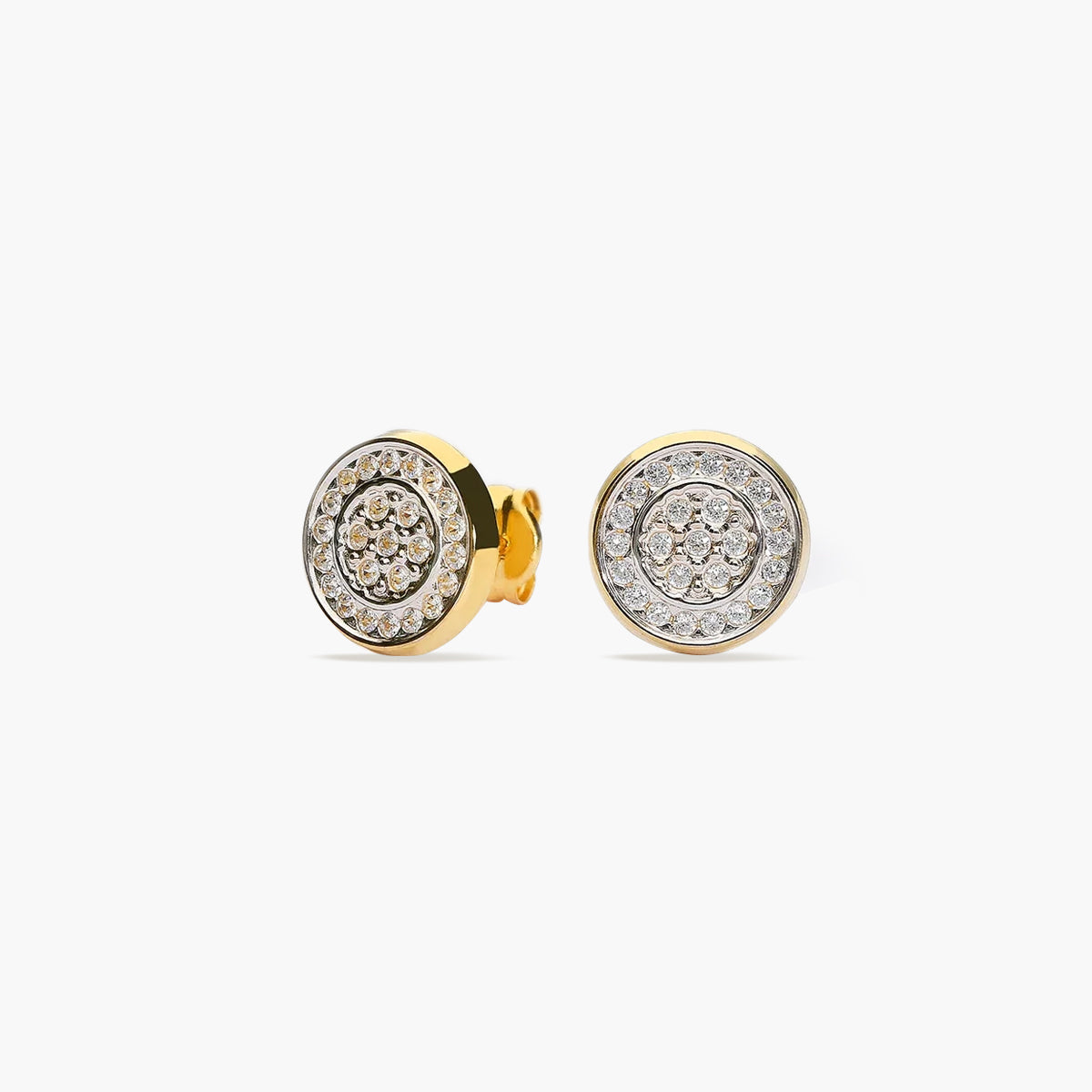 Pendientes redondos de oro bicolor 18K circonitas 9 mm