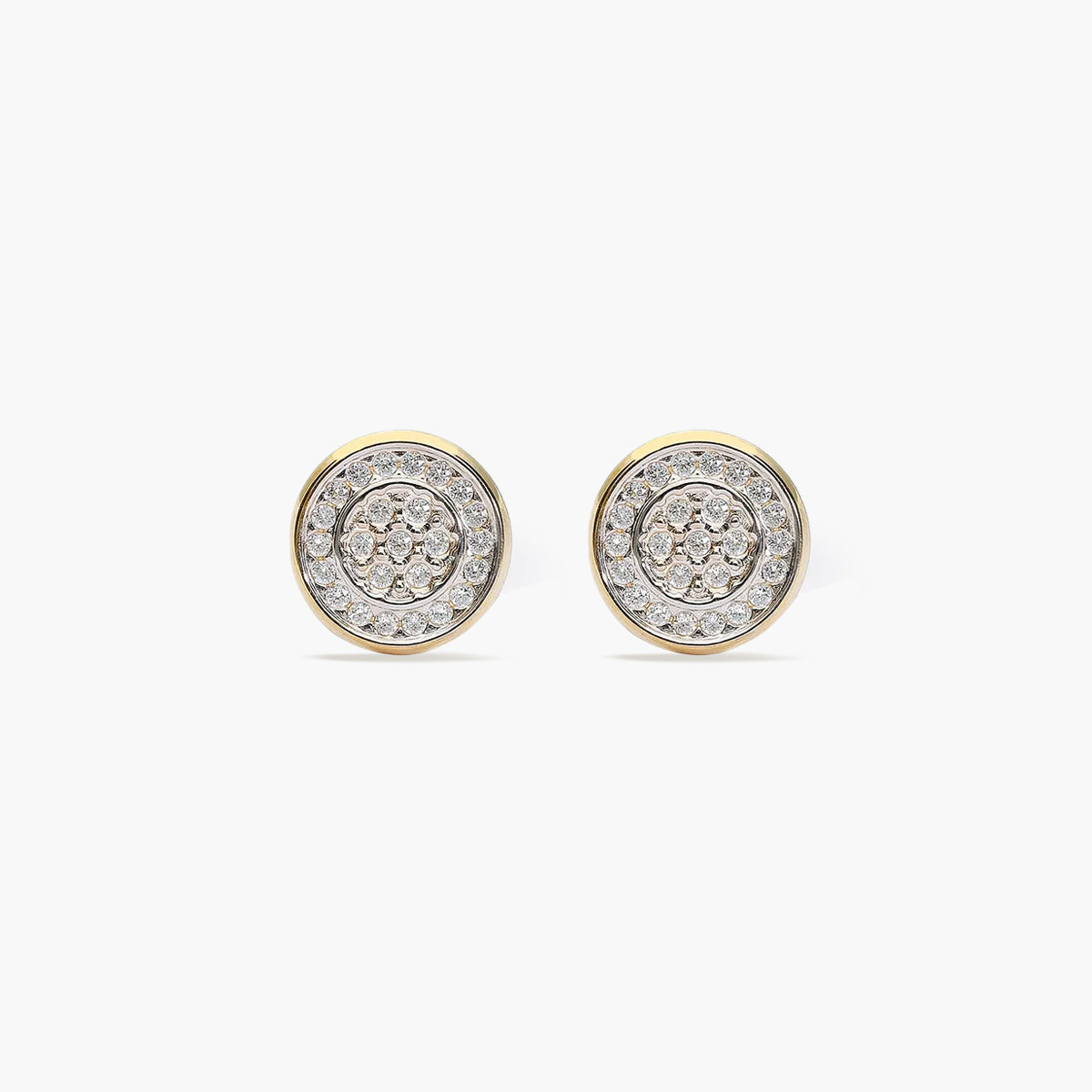 Pendientes redondos de oro bicolor 18K circonitas 9 mm