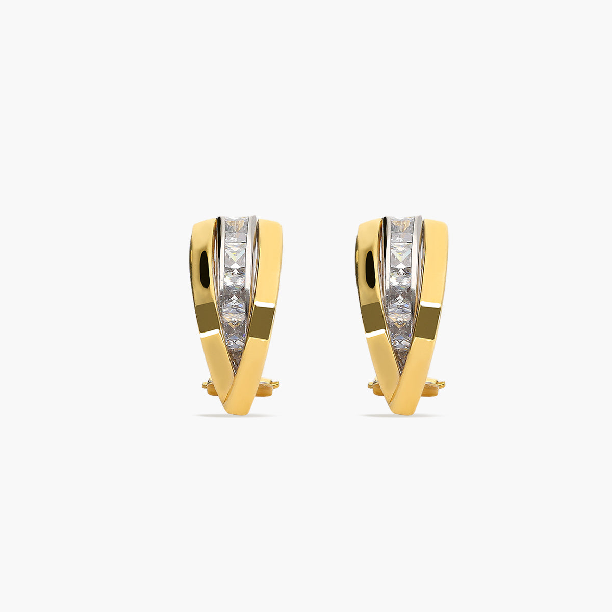 Pendientes de oro bicolor 18K circonitas bagué 16 mm