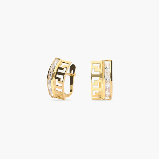 Pendientes dibujo calado de oro 18K circonitas bagué 14 mm
