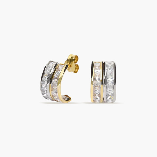 Pendientes de oro bicolor 18K circonitas tipo cinquillo 12 mm