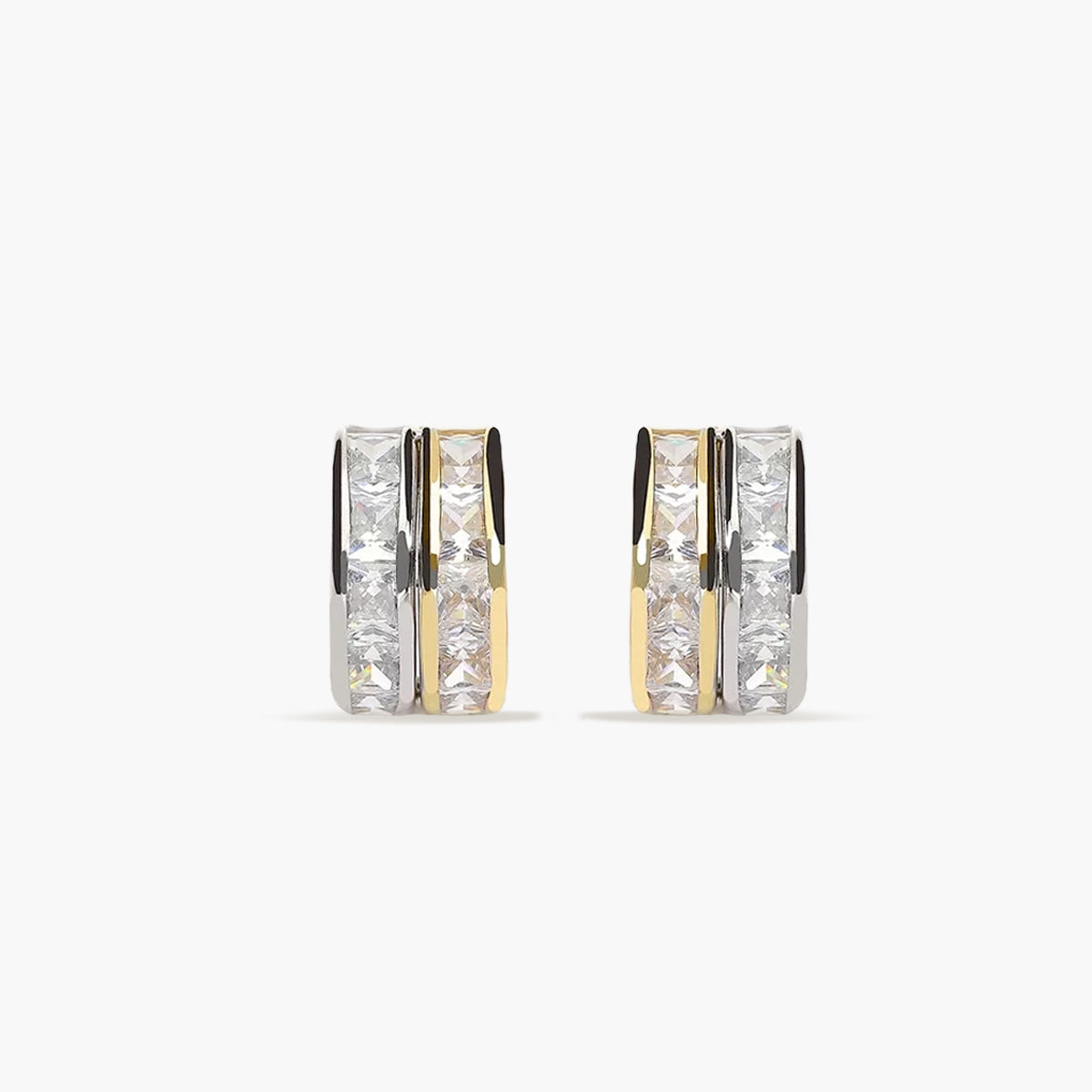 Pendientes de oro bicolor 18K circonitas tipo cinquillo 12 mm