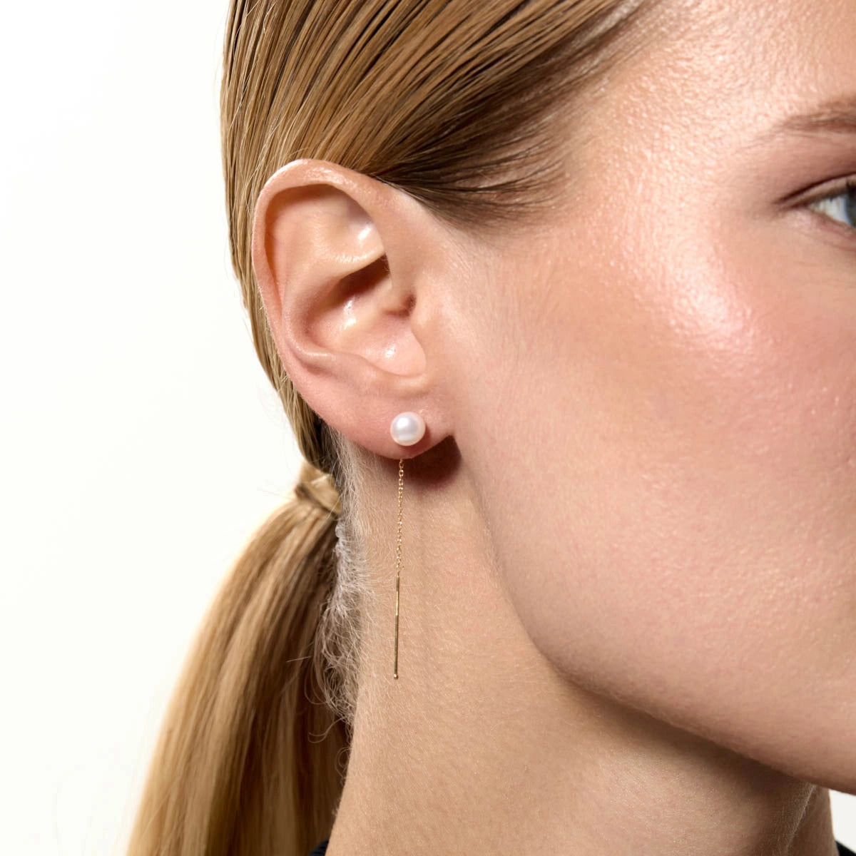 Pendientes largos de oro 18K con perlas 60 mm