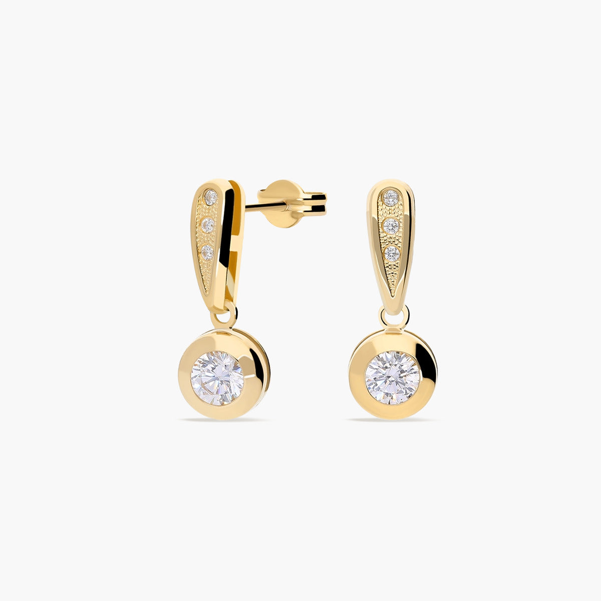Pendientes largos de oro 18K circonitas 18 mm